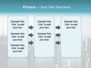 A City Skyline With Skyscrapers And A Blue Banner PowerPoint Template