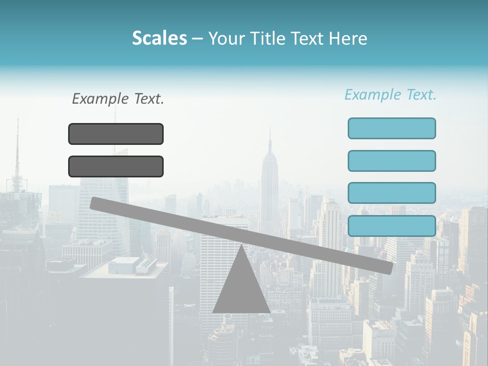 A City Skyline With Skyscrapers And A Blue Banner PowerPoint Template