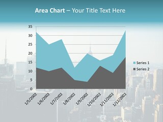 A City Skyline With Skyscrapers And A Blue Banner PowerPoint Template