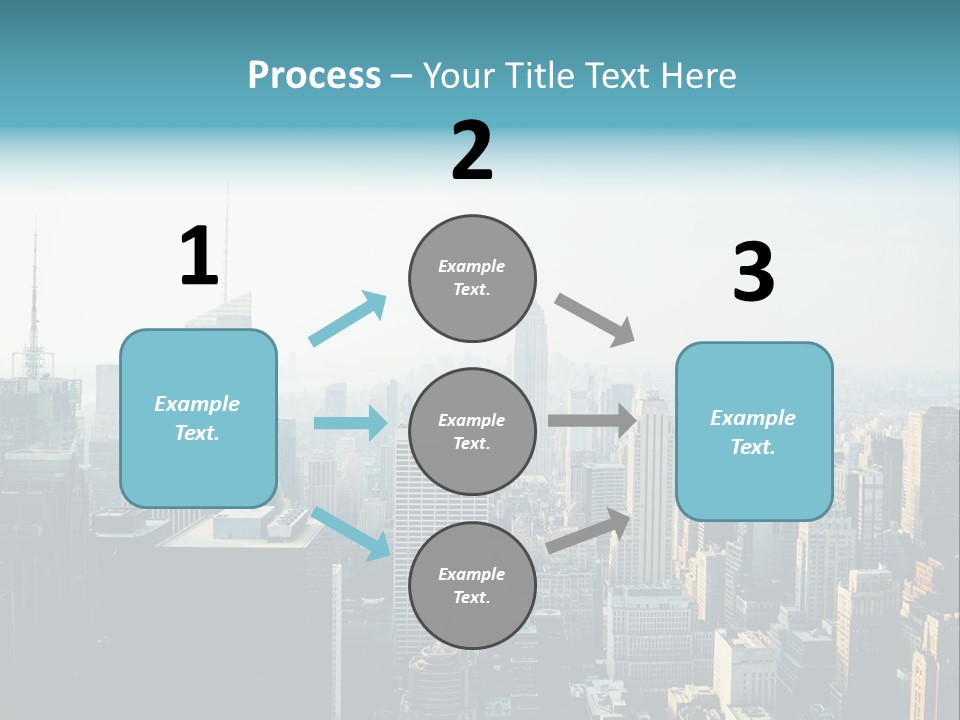 A City Skyline With Skyscrapers And A Blue Banner PowerPoint Template