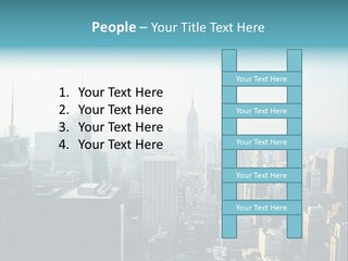 A City Skyline With Skyscrapers And A Blue Banner PowerPoint Template