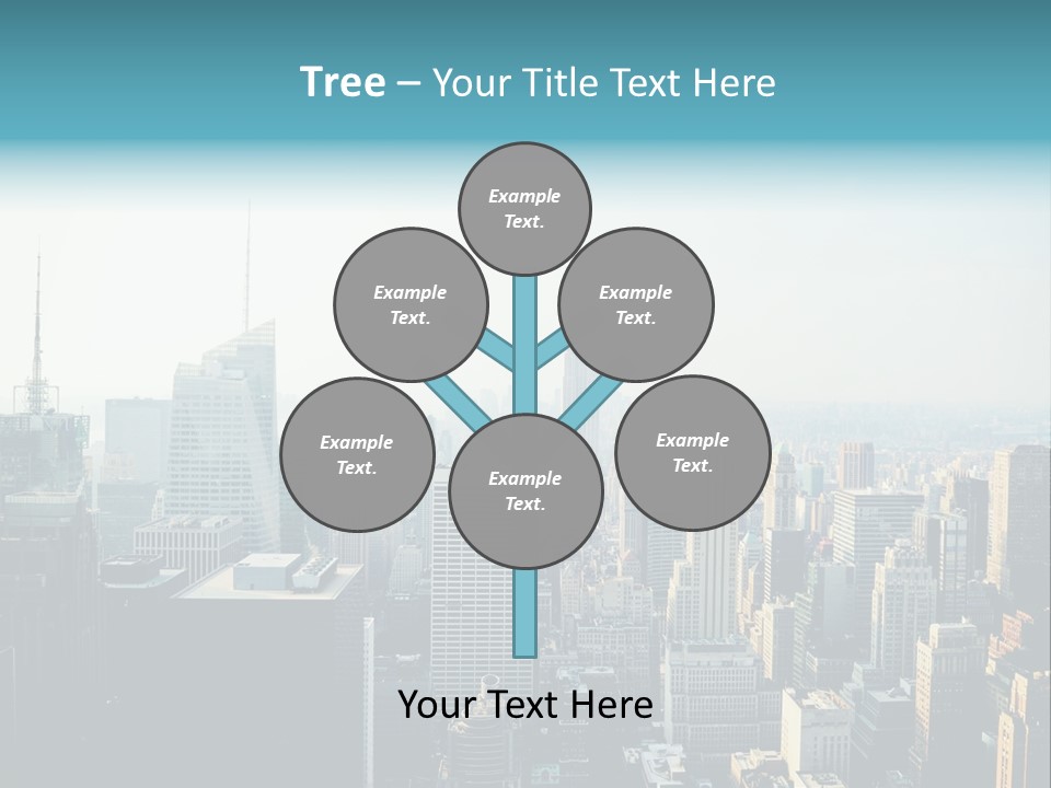 A City Skyline With Skyscrapers And A Blue Banner PowerPoint Template