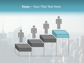 A City Skyline With Skyscrapers And A Blue Banner PowerPoint Template