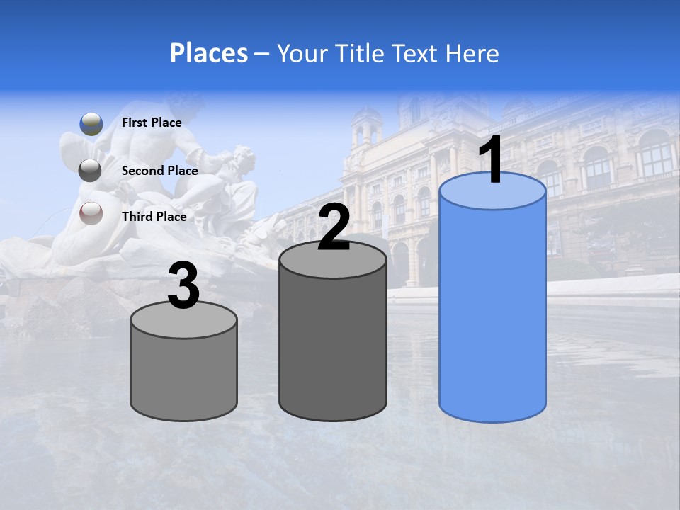 A Fountain With A Statue In Front Of A Building PowerPoint Template