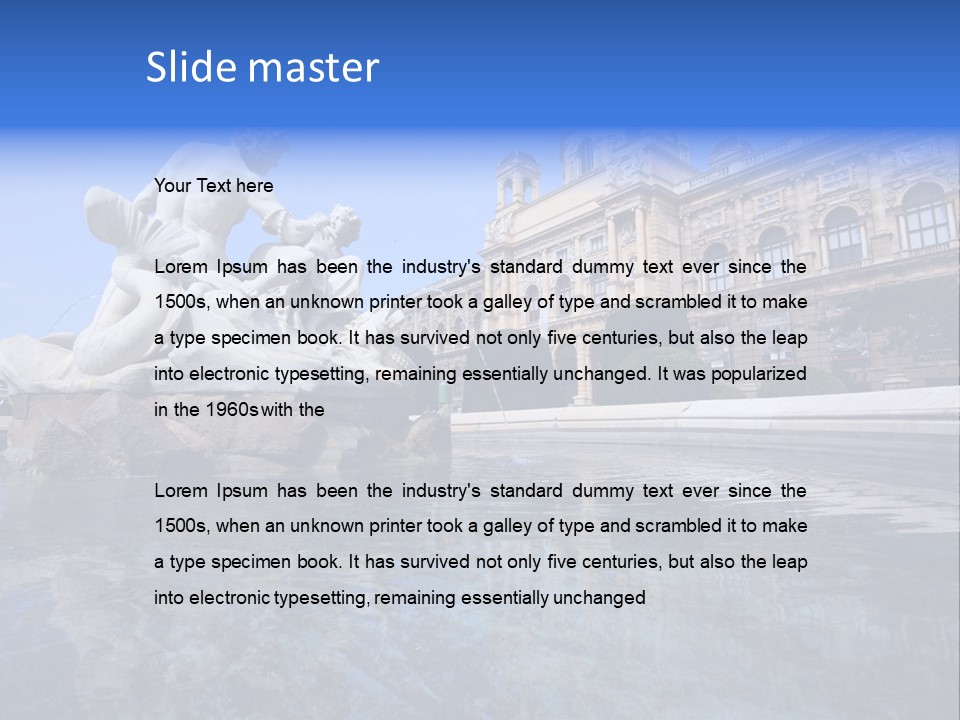 A Fountain With A Statue In Front Of A Building PowerPoint Template