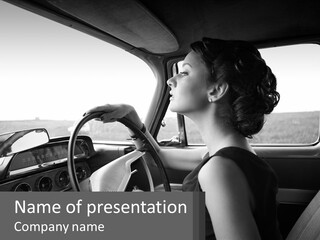 A Woman Driving A Car With A Steering Wheel PowerPoint Template