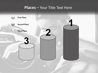 A Woman Sitting In A Car With Her Hand On The Steering Wheel PowerPoint Template