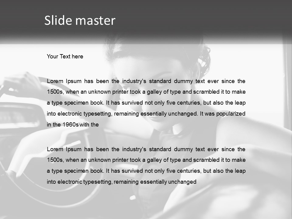 A Woman Sitting In A Car With Her Hand On The Steering Wheel PowerPoint Template