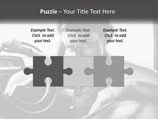 A Woman Sitting In A Car With Her Hand On The Steering Wheel PowerPoint Template