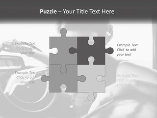 A Woman Sitting In A Car With Her Hand On The Steering Wheel PowerPoint Template