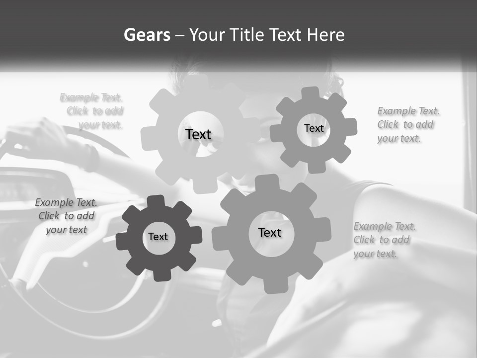 A Woman Sitting In A Car With Her Hand On The Steering Wheel PowerPoint Template