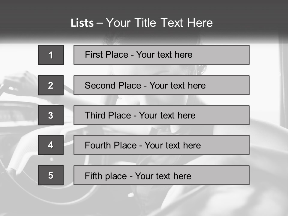 A Woman Sitting In A Car With Her Hand On The Steering Wheel PowerPoint Template