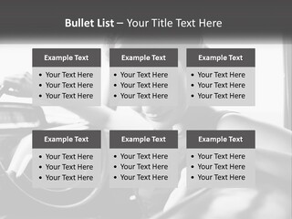 A Woman Sitting In A Car With Her Hand On The Steering Wheel PowerPoint Template