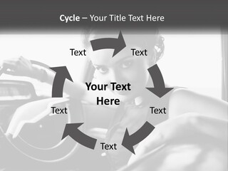 A Woman Sitting In A Car With Her Hand On The Steering Wheel PowerPoint Template