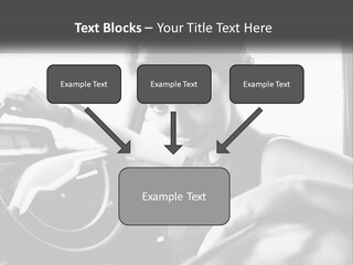 A Woman Sitting In A Car With Her Hand On The Steering Wheel PowerPoint Template