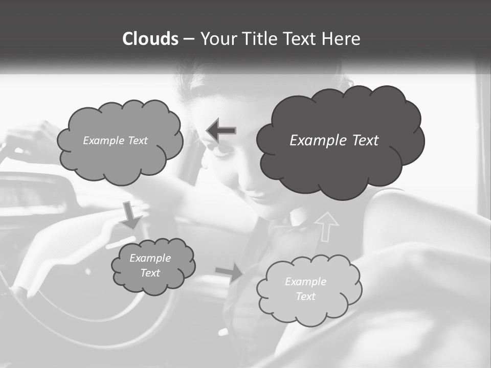 A Woman Sitting In A Car With Her Hand On The Steering Wheel PowerPoint Template
