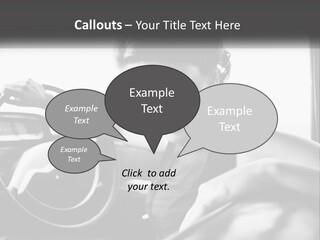 A Woman Sitting In A Car With Her Hand On The Steering Wheel PowerPoint Template