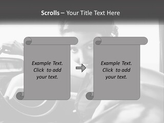 A Woman Sitting In A Car With Her Hand On The Steering Wheel PowerPoint Template