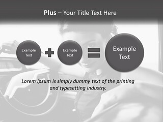 A Woman Sitting In A Car With Her Hand On The Steering Wheel PowerPoint Template