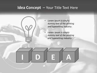 A Woman Sitting In A Car With Her Hand On The Steering Wheel PowerPoint Template