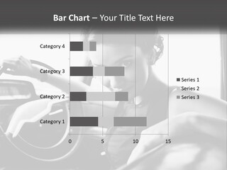 A Woman Sitting In A Car With Her Hand On The Steering Wheel PowerPoint Template