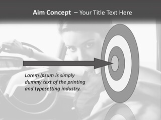 A Woman Sitting In A Car With Her Hand On The Steering Wheel PowerPoint Template