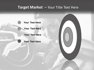 A Woman Sitting In A Car With Her Hand On The Steering Wheel PowerPoint Template