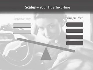 A Woman Sitting In A Car With Her Hand On The Steering Wheel PowerPoint Template