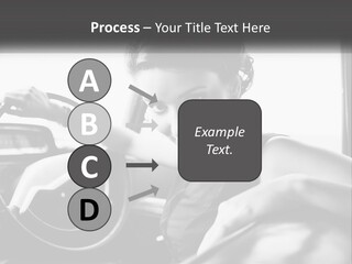 A Woman Sitting In A Car With Her Hand On The Steering Wheel PowerPoint Template
