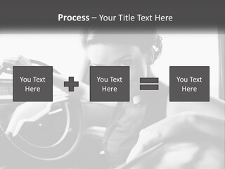 A Woman Sitting In A Car With Her Hand On The Steering Wheel PowerPoint Template