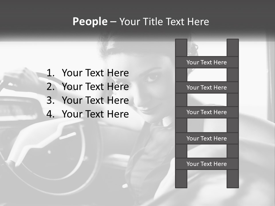A Woman Sitting In A Car With Her Hand On The Steering Wheel PowerPoint Template