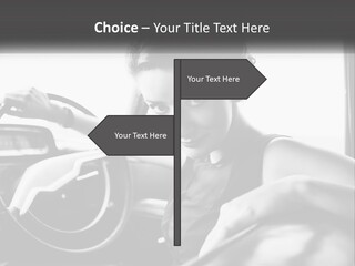 A Woman Sitting In A Car With Her Hand On The Steering Wheel PowerPoint Template