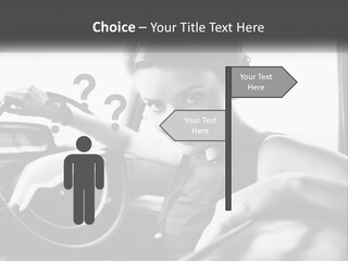 A Woman Sitting In A Car With Her Hand On The Steering Wheel PowerPoint Template