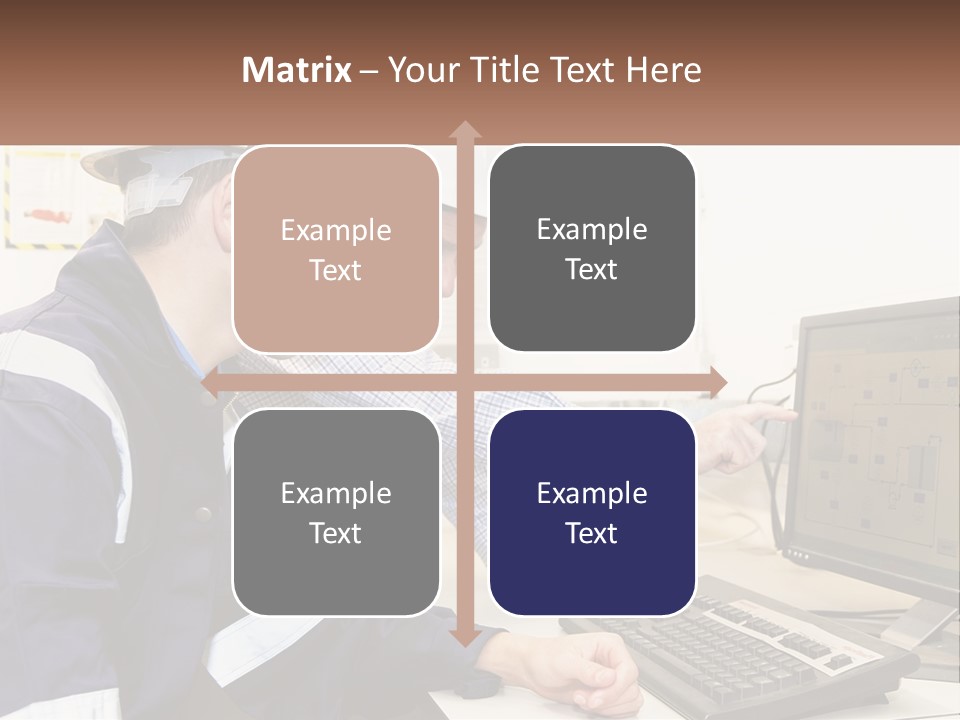 Two Men In Hardhats Looking At A Computer Screen PowerPoint Template