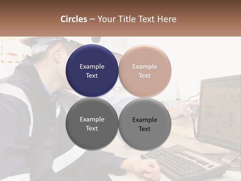 Two Men In Hardhats Looking At A Computer Screen PowerPoint Template
