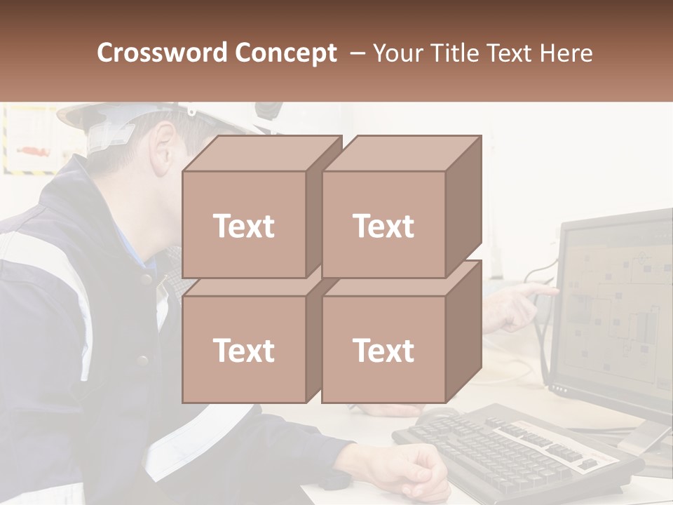 Two Men In Hardhats Looking At A Computer Screen PowerPoint Template