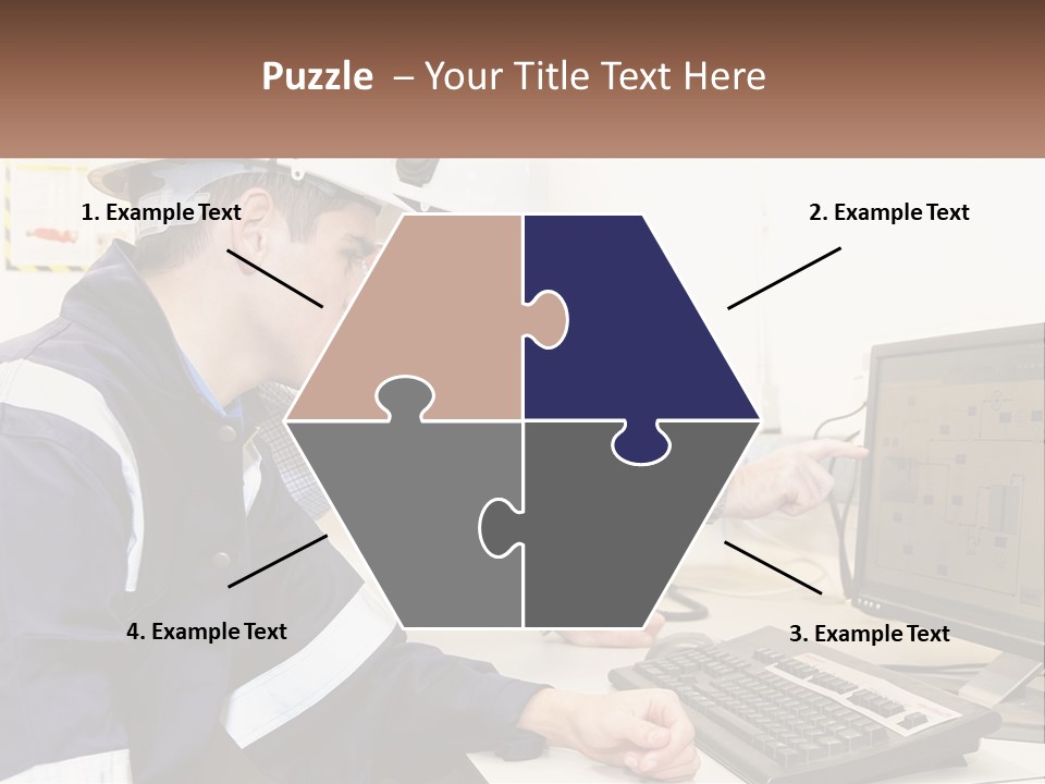 Two Men In Hardhats Looking At A Computer Screen PowerPoint Template
