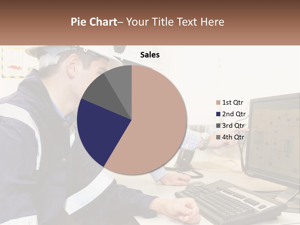 Two Men In Hardhats Looking At A Computer Screen PowerPoint Template