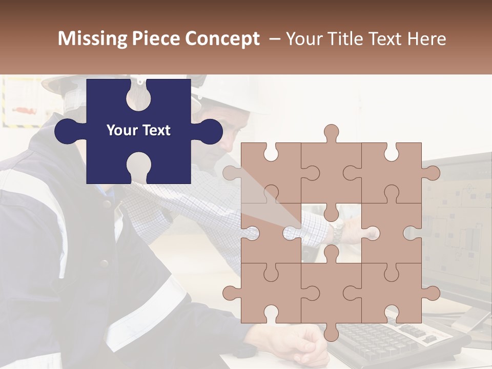 Two Men In Hardhats Looking At A Computer Screen PowerPoint Template