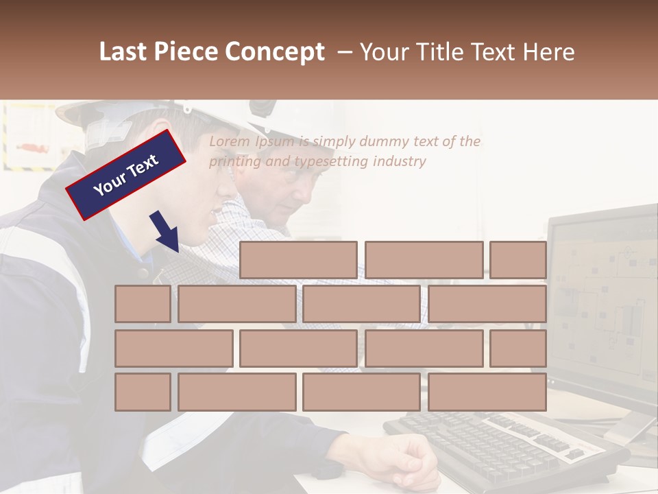Two Men In Hardhats Looking At A Computer Screen PowerPoint Template