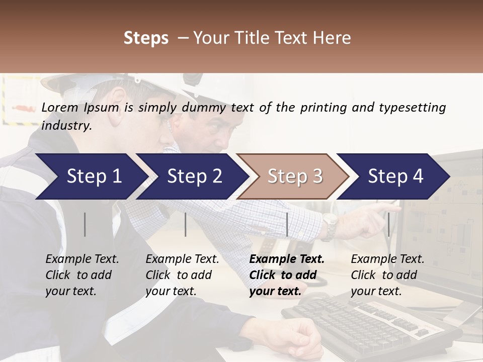 Two Men In Hardhats Looking At A Computer Screen PowerPoint Template