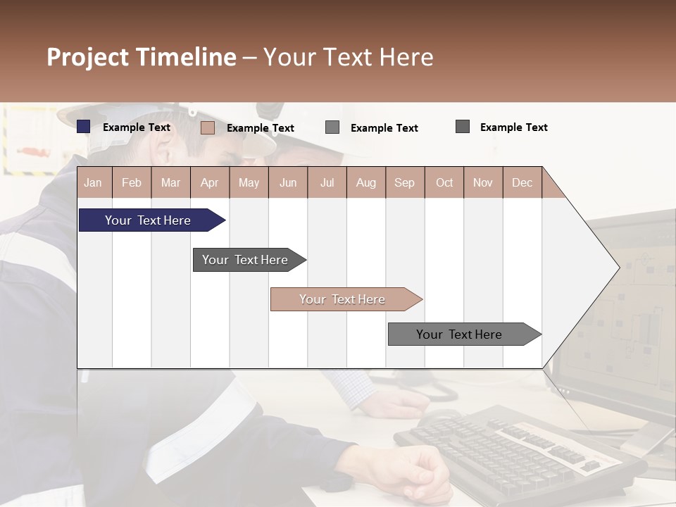 Two Men In Hardhats Looking At A Computer Screen PowerPoint Template
