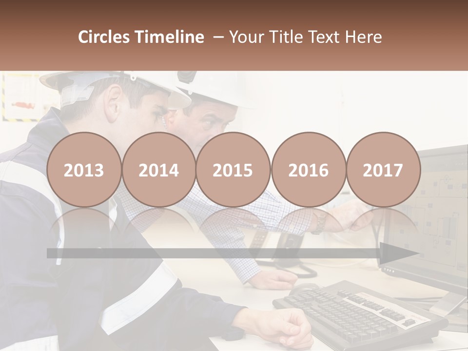 Two Men In Hardhats Looking At A Computer Screen PowerPoint Template