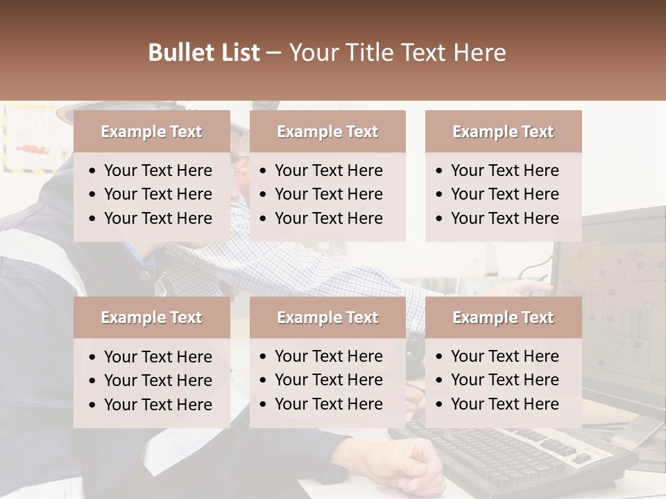 Two Men In Hardhats Looking At A Computer Screen PowerPoint Template