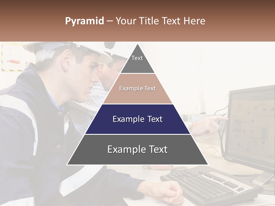 Two Men In Hardhats Looking At A Computer Screen PowerPoint Template