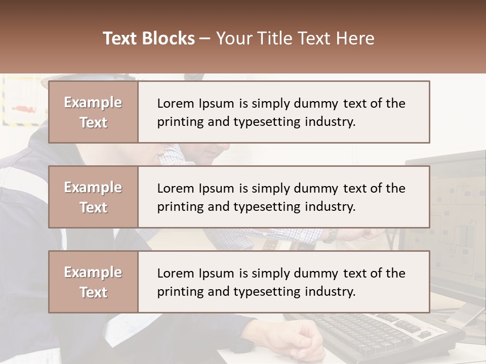 Two Men In Hardhats Looking At A Computer Screen PowerPoint Template
