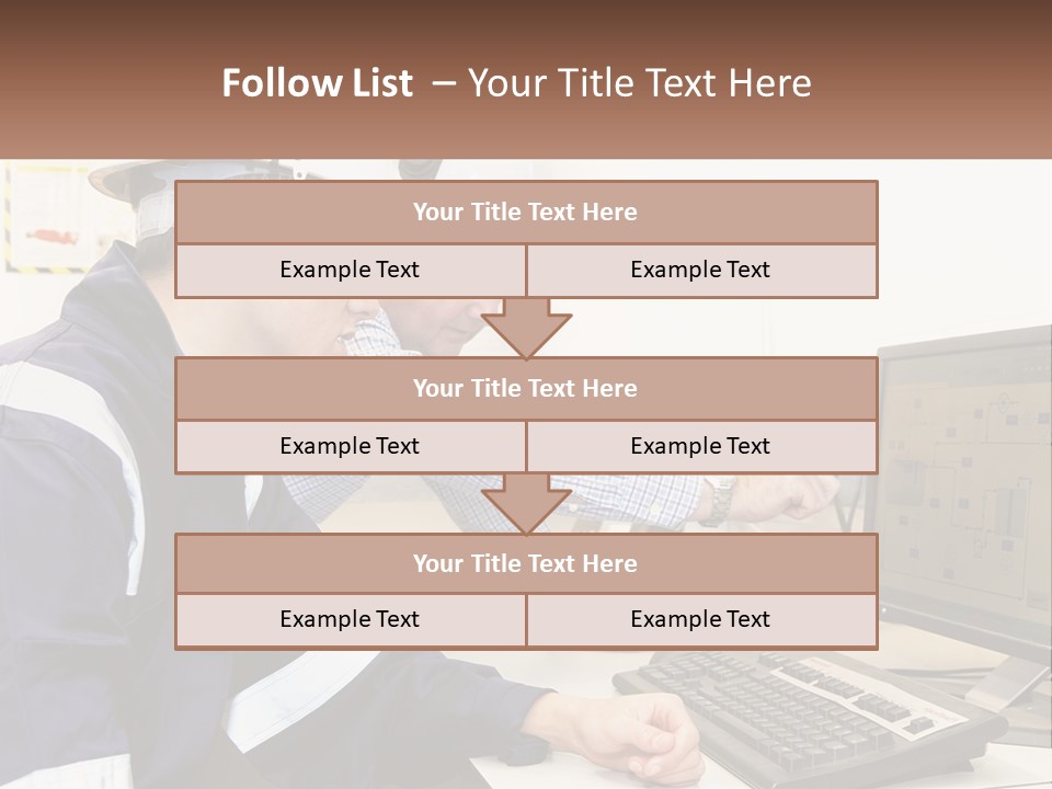 Two Men In Hardhats Looking At A Computer Screen PowerPoint Template