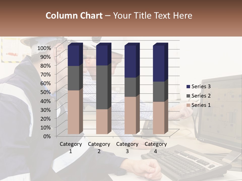 Two Men In Hardhats Looking At A Computer Screen PowerPoint Template