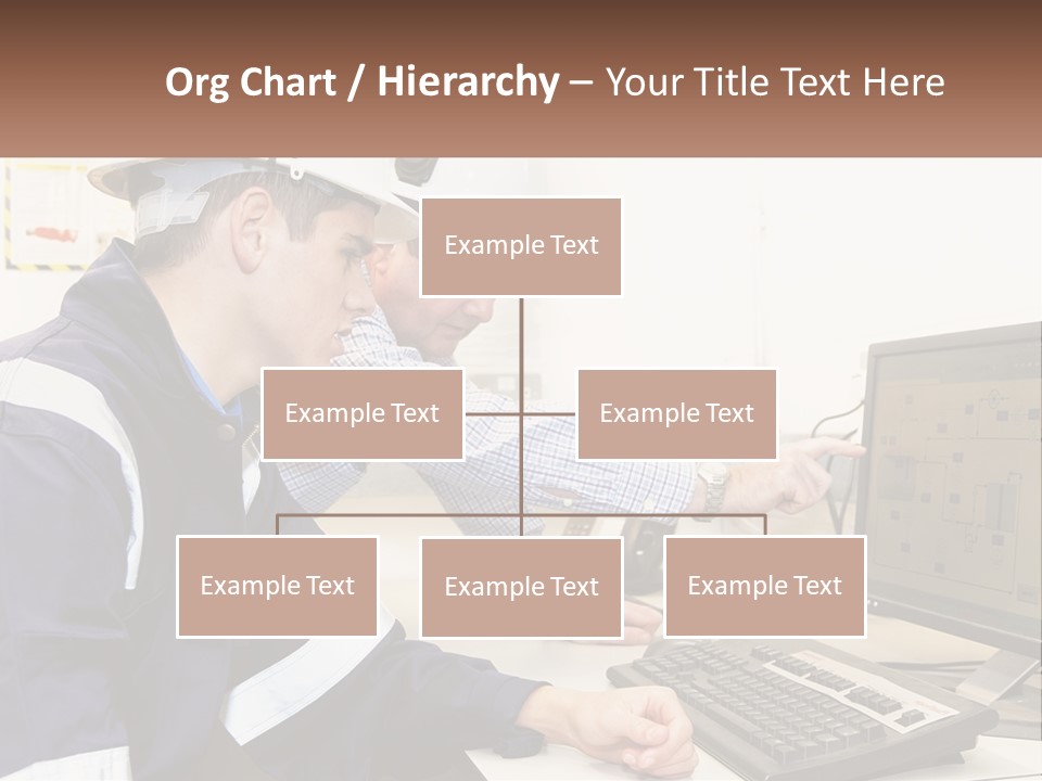 Two Men In Hardhats Looking At A Computer Screen PowerPoint Template