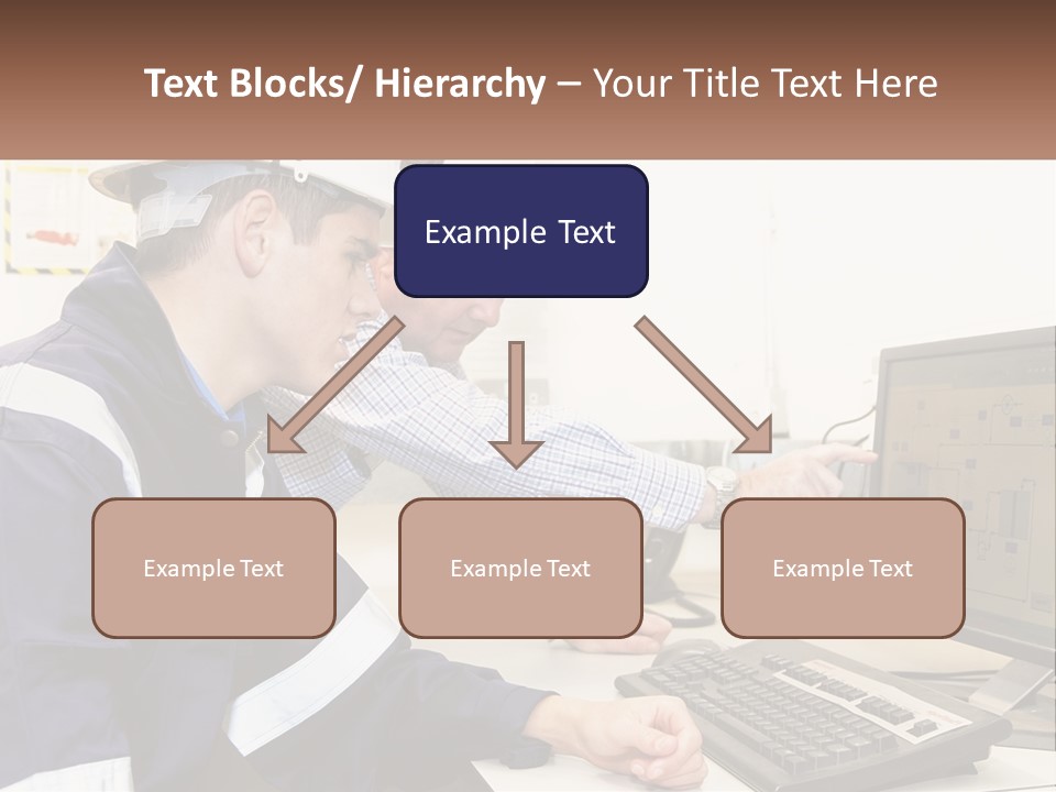 Two Men In Hardhats Looking At A Computer Screen PowerPoint Template